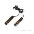 Adjustable PVC jump rope with foam handle.